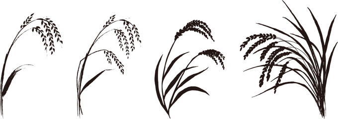 稲穂のシルエットイラストセット