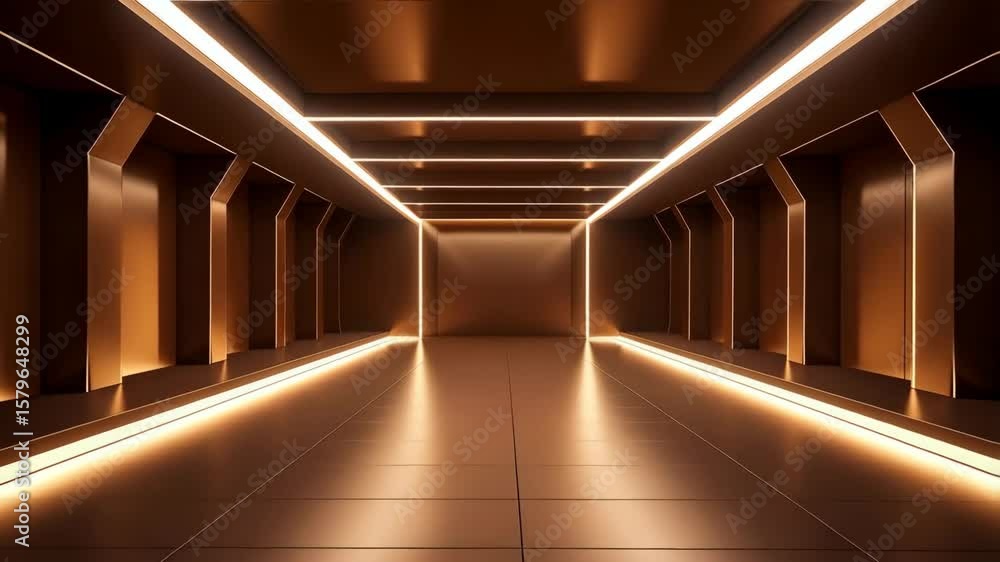 Poster illuminated corridor with geometric architectural elements and light beams creating an ethereal and 