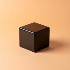 Fototapeta premium Black Glossy Cube on Beige Background Modern Geometric Shape Object