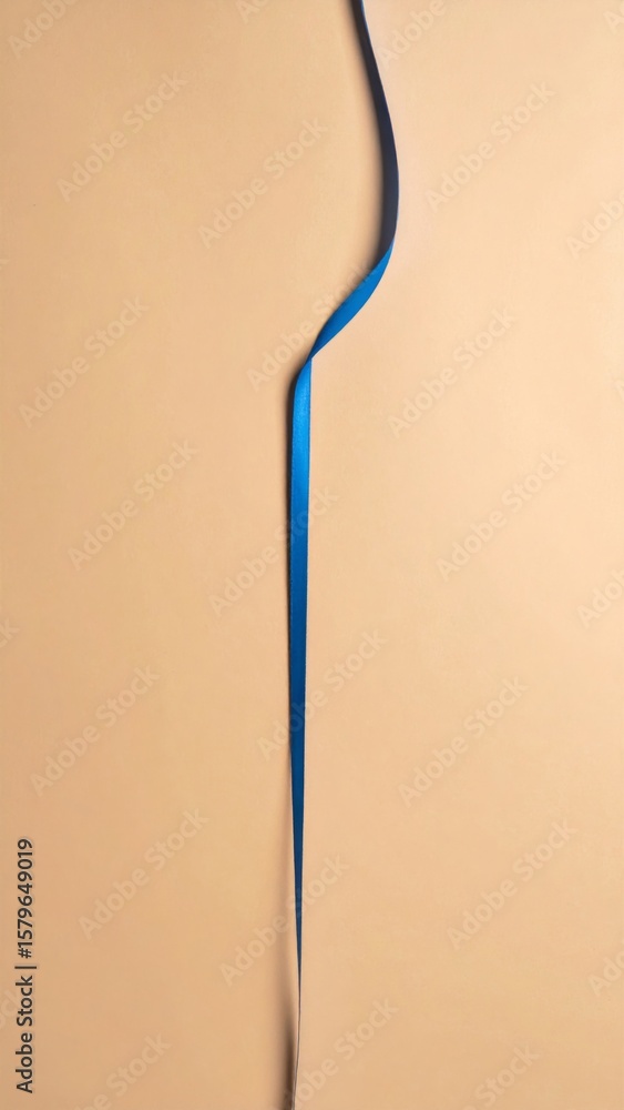 Poster blue ribbon curving vertically against a beige background for a minimal design