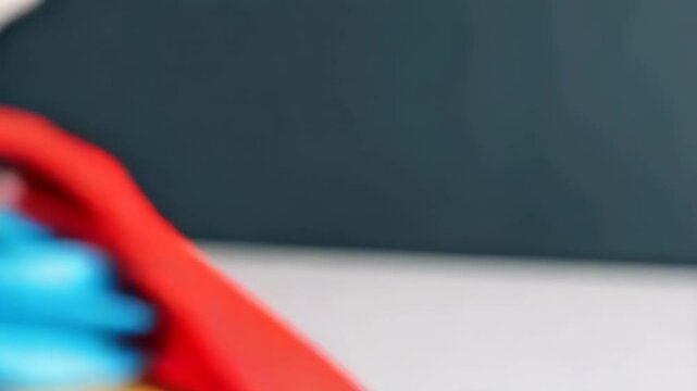 Close-up of frosted vanilla cupcake in blue wrapper decorated with cape and star against a gray backdrop