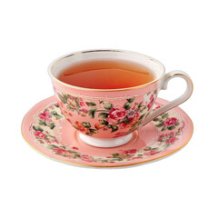 Delicate pink teacup and saucer with floral design