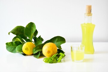 Composition of  lemons with limoncello