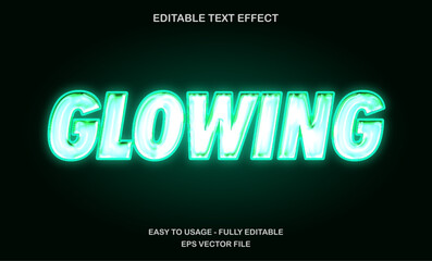 Glowing text, Editable Text effect template, 3d bold green neon glow typeface