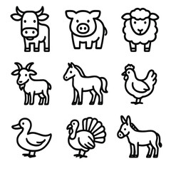 Farm goat horse icon duck icons sheep animal chicken pig vector turkey