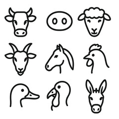 Fototapeta premium Snout pig animal cow sheep icon profile farm chicken vector turkey icons