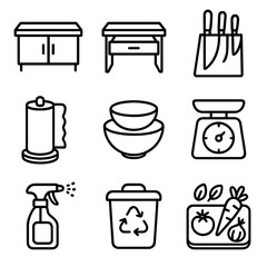 Obraz premium Vector spray station compost bin counter ingredient icon prep kitchen icons bowls