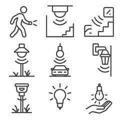 Outdoor sensor active walking motion bulb light icon vector near