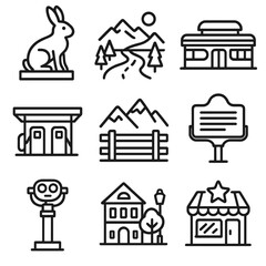 Mountain gas station small square vector icon town quirky icons view roadside