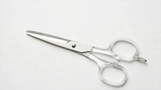 High-resolution close-up of scissors on a white background, symbolizing tools for left-handed users. Ideal for editorial content, product features, or Left-Handers Day campaigns. Minimalistic and isol