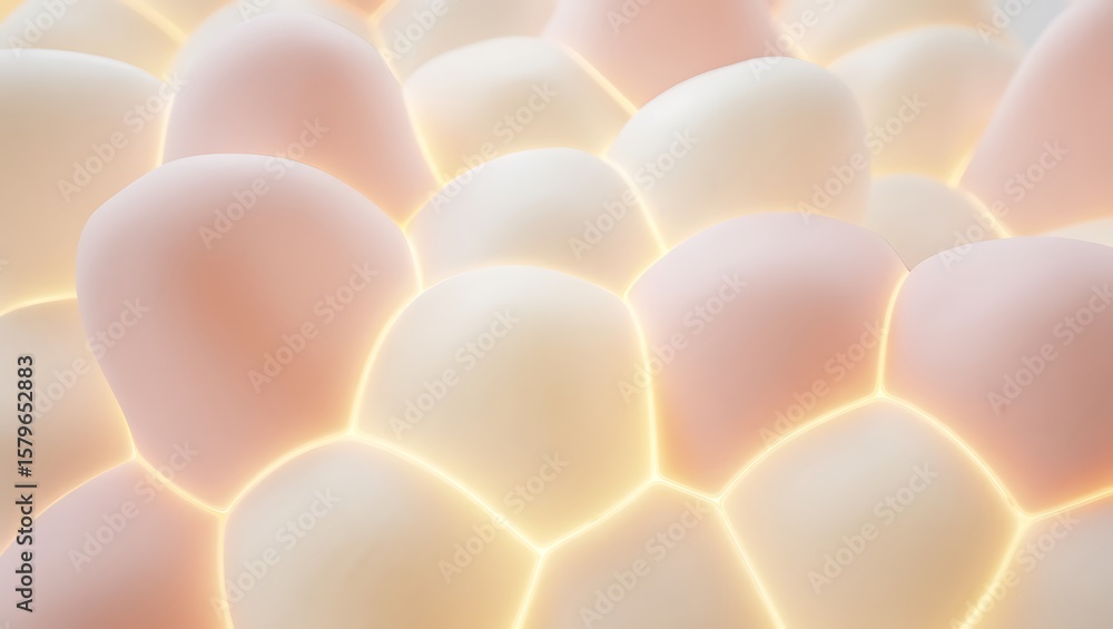 Poster peach and cream cellular pattern, abstract 3d rendered shapes with soft glowing edges