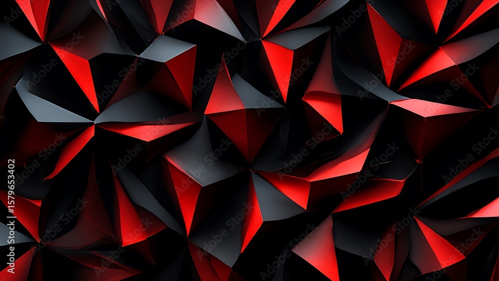Poster dynamic abstract background featuring angular black, gray, and red shapes , a visually striking geom