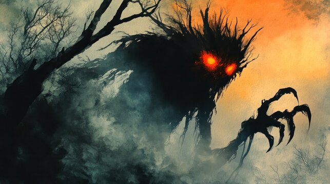 Dark creature in a misty forest