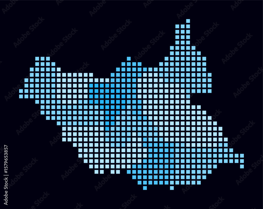 Poster south sudan dotted map. digital style map of the country on dark background. south sudan shape with 