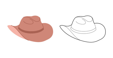 Cowboy Hat with band. Head Fashion accessory cap with wide brim clothing technical illustration. Vector headgear for Men, women, unisex style, flat template CAD mockup sketch outline isolated