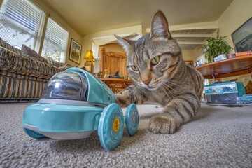 Digital playground: cat's exploration of futuristic toys. Panda play. When you're not looking: cats master the art of selfies in absence. Sleepy scene. Artistic cats.