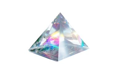 Futuristic holographic pyramid emitting colorful light rays for advanced digital and tech displays isolated on transparent background PNG