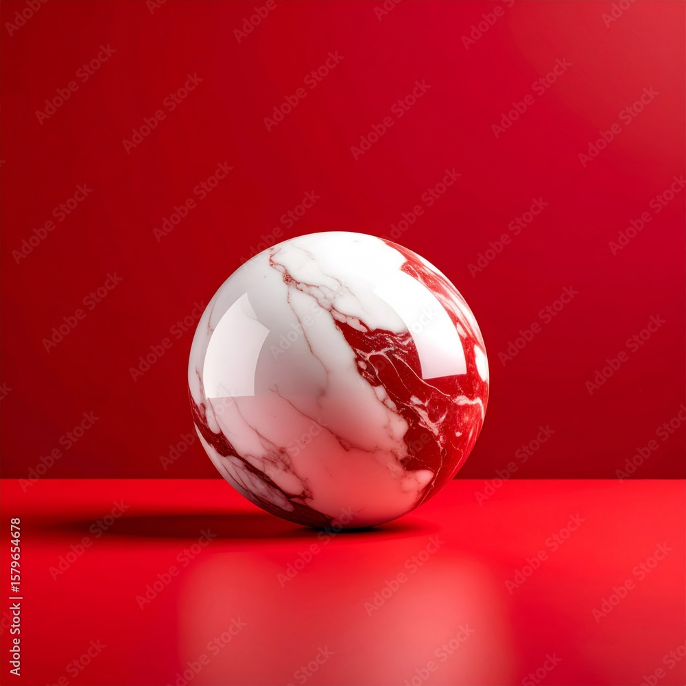 Poster glossy marble sphere against a deep red background with polished reflection
