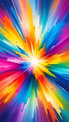 Abstract Radial Explosion with Rainbow Colors and Dynamic Pixelated Background