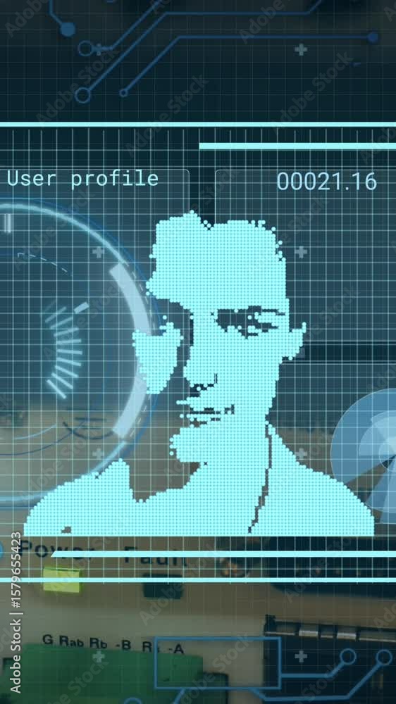 Poster animation of digital interface with scan scoping over dark background