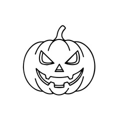Halloween pumpkin with angry face illustration in black outline