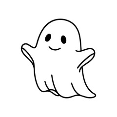 Cartoon ghost character with happy expression and playful pose  