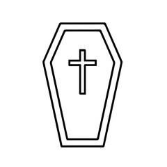 Fototapeta premium Simple outline of coffin with cross symbol on white background 