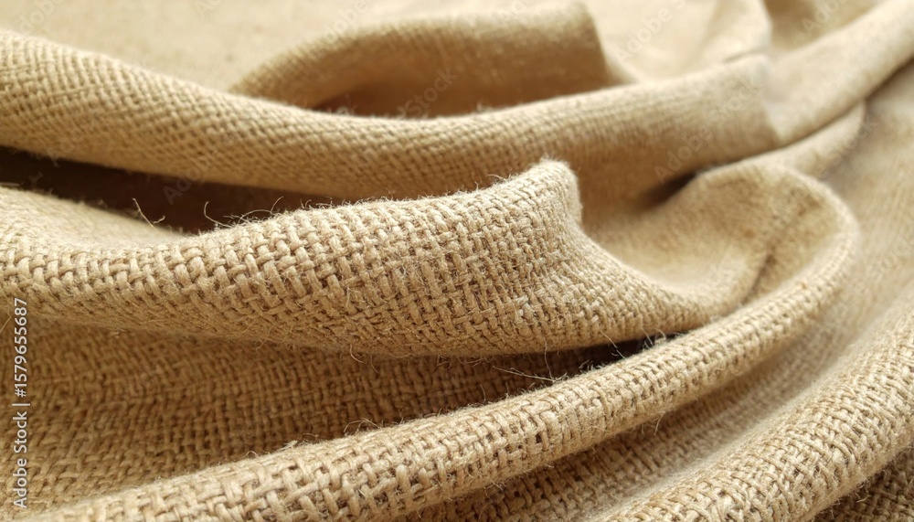 Poster close up of burlap fabric texture with woven pattern in neutral brown color