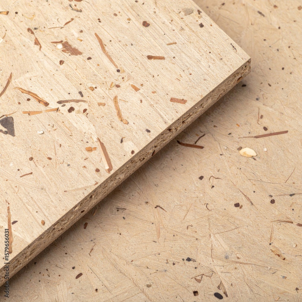 Poster close up of rough particleboard showing grain and texture beige tone