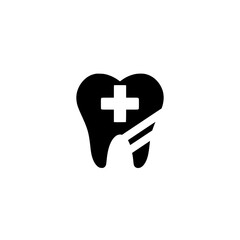 Obraz premium Solid icon of a tooth with a medical cross symbol representing dental health, emergency, or clinic services