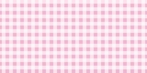 Pink gingham or vichy pattern. Checkered picnic plaid texture. Tablecloth, blanket, basket napkin or towel textile print. Baby or teenage girl modern fabric coquette design. Vector flat illustration.