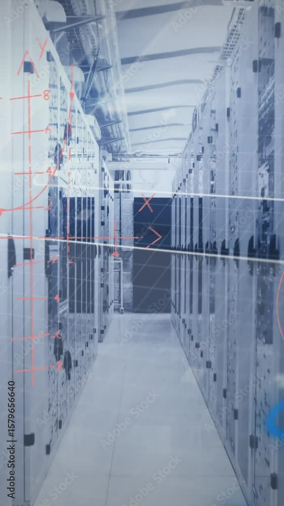 Poster animation of data processing over server room