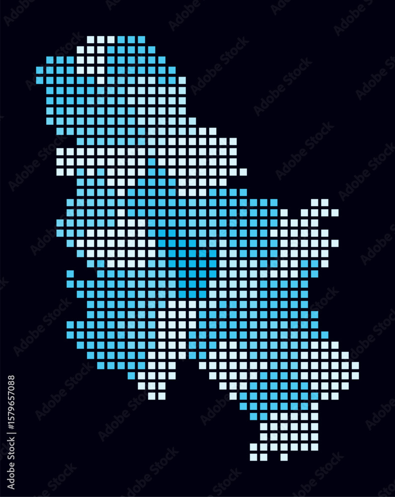 Poster serbia dotted map. digital style map of the country on dark background. serbia shape with square dot