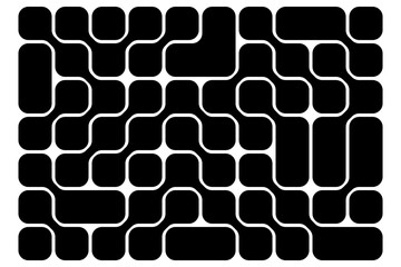 Meta balls pattern. Black liquid drops. Connected square shapes with rounded corners. Organic blobs or molecules texture. Modern abstract print with connected dots. Vector graphic illustration.