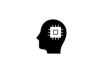 Artificial Intelligence Head Icon with Processor