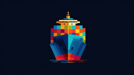 Cargo ship flat design front view global shipping theme animation Triadic Color Scheme.
