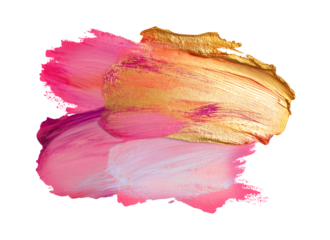 Strokes of gold and pink paint isolated on a transparent background