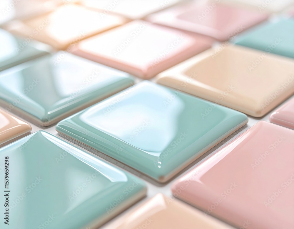 Poster pastel ceramic tiles texture with square pattern close up in soft lighting