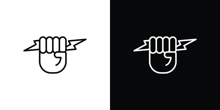 Hand with Power icon in trendy stroke liner style. Set of Website icon vector.