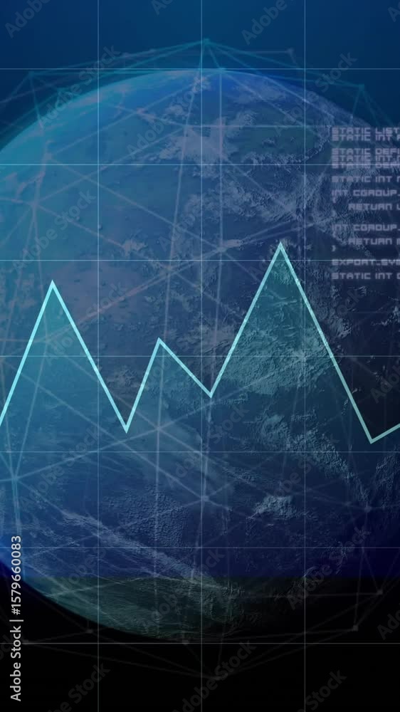 Poster animation of data processing over diagram and globe