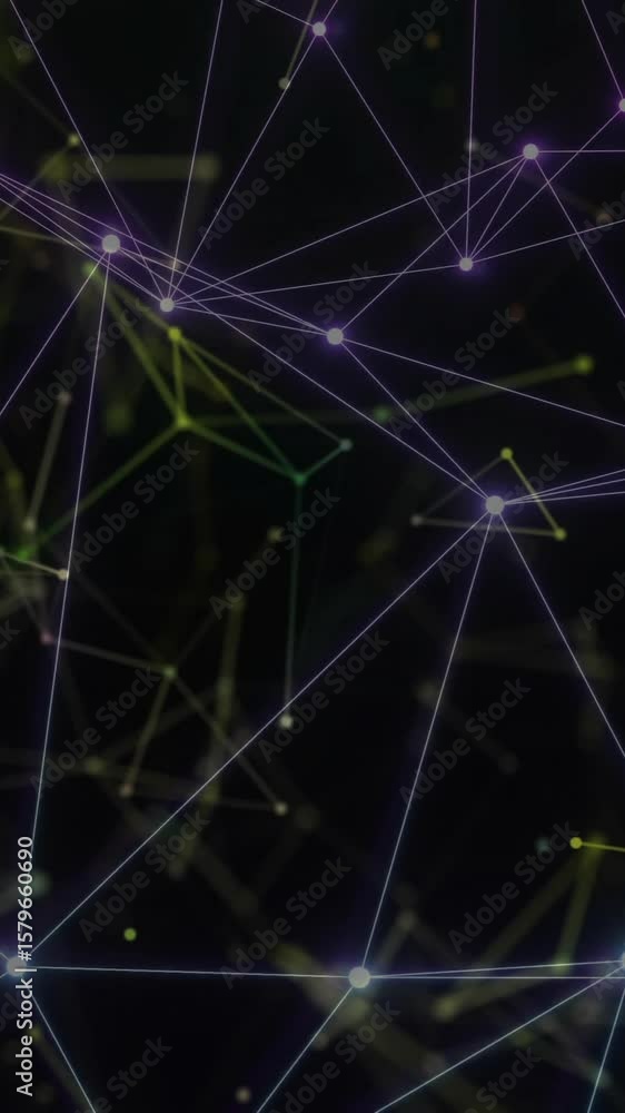 Poster animation of network of connections over shapes on black background