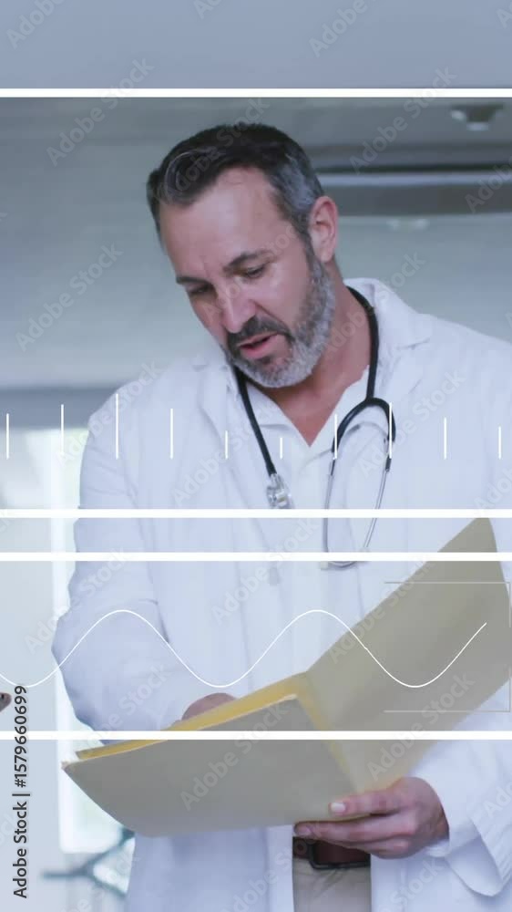 Poster animation of data processing over diverse doctors talking