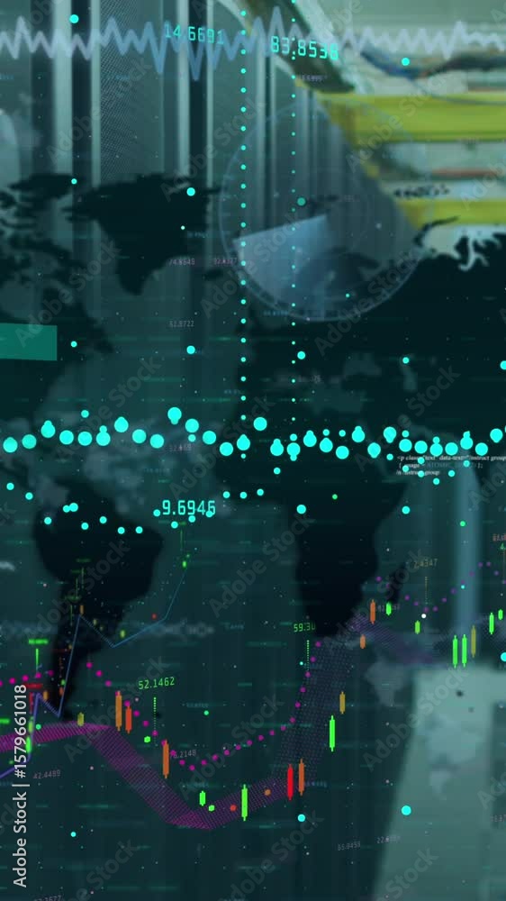 Poster animation of cyber attack warning over statistics and data processing