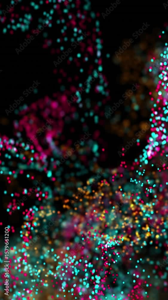 Aufkleber animation of multicolor illuminated particles forming dynamic waves against black background