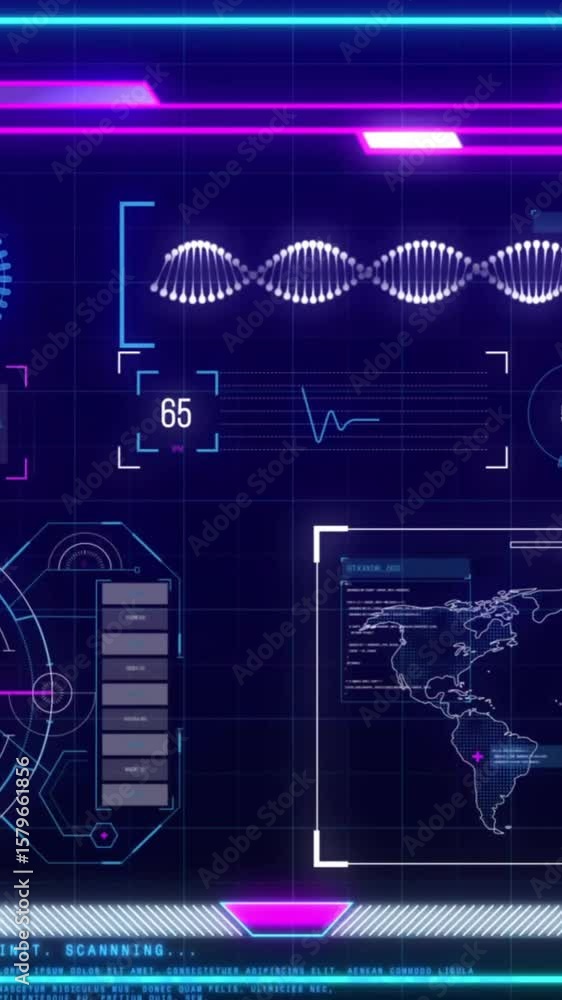 Poster animation of digital data processing over purple background