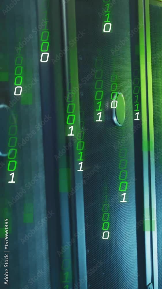 Poster animation of binary coding digital data processing over computer servers