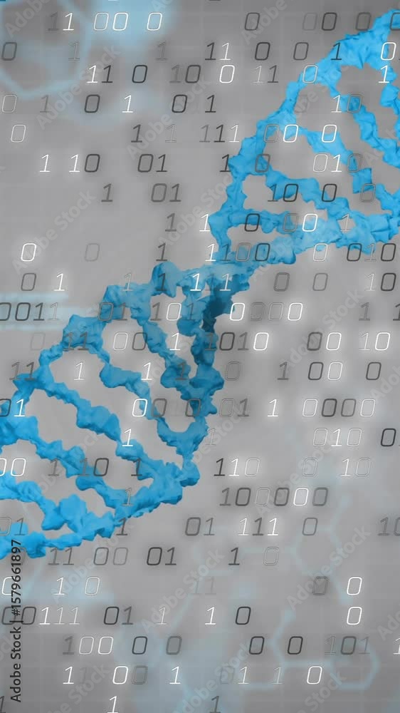 Poster animation of dna strands and binary coding digital data processing