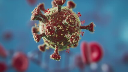 Animated 3D visualization of coronavirus cells and blood cells, focusing on the microscopic world - Powered by Adobe