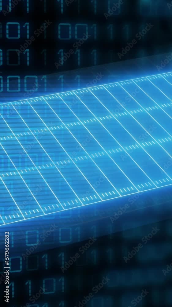Poster Animation of neon shapes moving over binary coding