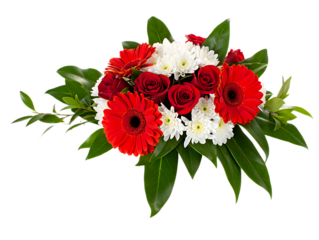 Beautiful red and white flower arrangement isolated on transparent background